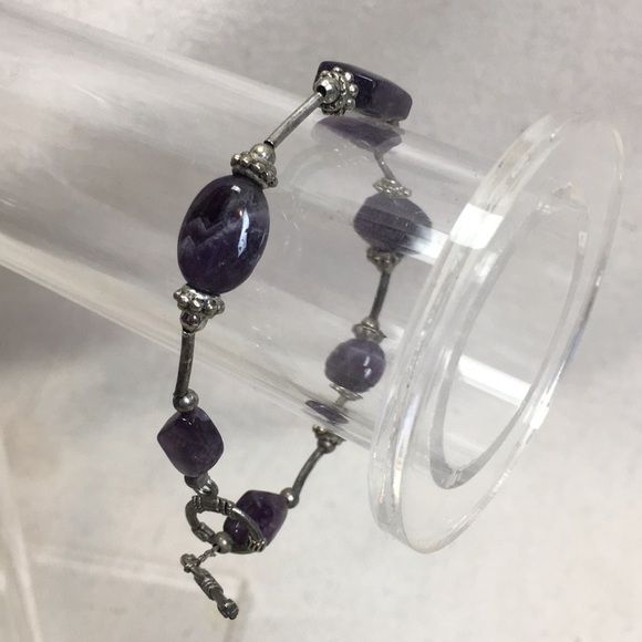 Silver and Amethyst Bead Bracelet - Picture 7 of 9